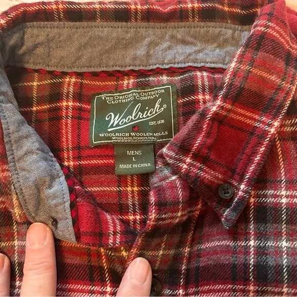 Woolrich Men's Red and Black Plaid Button Down Shirt - Picture 2 of 6